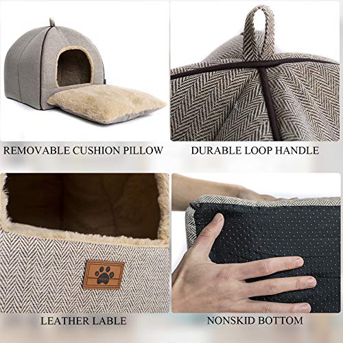 Cat Bed for Indoor Cats - Cat Cave Bed Cat House Cat Tent with Removable Washable Cushioned Pillow, Soft and Self Warming Kitten beds,Cat Beds & Furniture, for Small and Medium Pet Bed