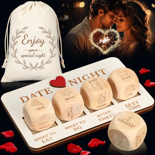 7 Pcs Funny Date Night Dice for Couples, Night Dating Couples Gifts for Anniversary, Wooden Date Dice Valentine's Day Couple Gifts for Him Her, Date Night Activities Ideas