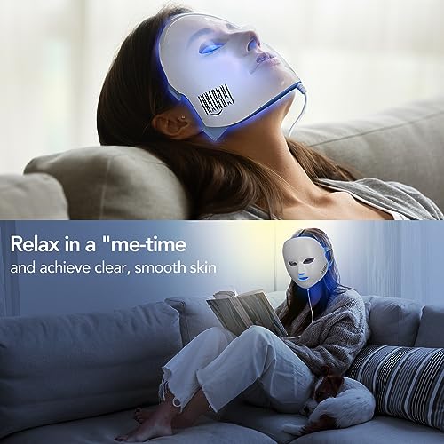 NEWKEY Blue Light Therapy for Acne,7 Colors LED Face Mask Light Therapy, Blue Red Light Therapy Mask for Wrinkle Acne - Photon Skin Care Beauty Mask