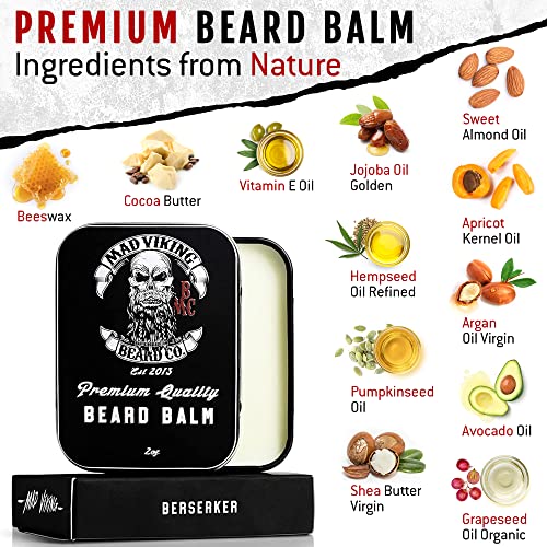 Mad Viking Beard Co. Beard Balm for Men - All Natural Ingredients, Handmade and Cruelty-Free, Medium to Heavy Hold, Maintain and Manage Beard Hair, Made in the USA (Odin’s Rök, 2oz Beard Balm)