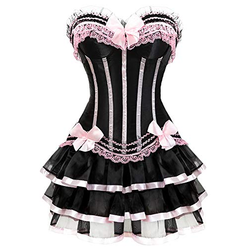 Women's Lace Up Boned Overbust Corset Bustier Lingerie Bodyshaper Top