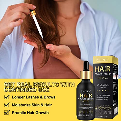 5% Minoxidil for Men and Women Hair Growth Oil, Biotin Hair Growth Serum Hair Regrowth Treatment for Scalp Hair Loss Hair Thinning, Natural Hair Growth for Thicker Longer Fuller Healthier Hair 2.02 oz