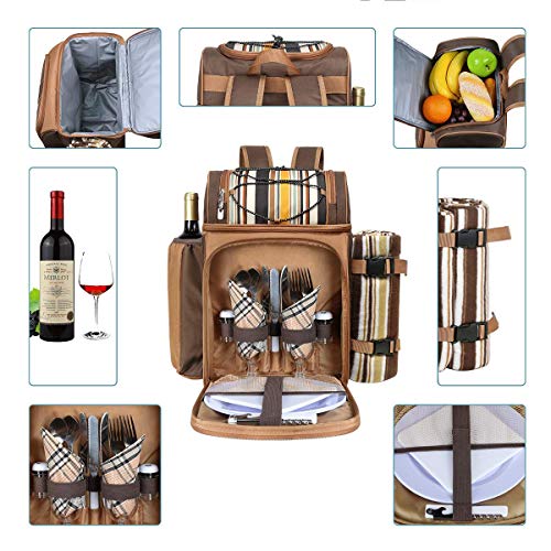 Hap Tim Picnic Basket Backpack for 2 Person with 2 Insulated Cooler Compartment, Wine Holder, Fleece Blanket, Cutlery Set,Perfect for Beach, Day Travel, Hiking, Camping, BBQs, Family or Wedding Gifts