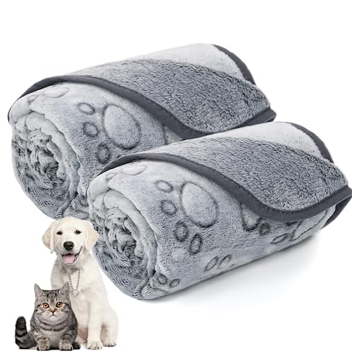 Fleece Blanket for Small Medium Dogs - Washable Puppy Blanket with Cute Paw Print for Bed Couch Protection