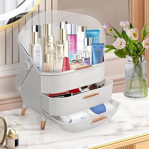 MASSY Egg Shape(Oval) Makeup Storage Box, Countertop Portable Vanity Cosmetics Organizer Preppy