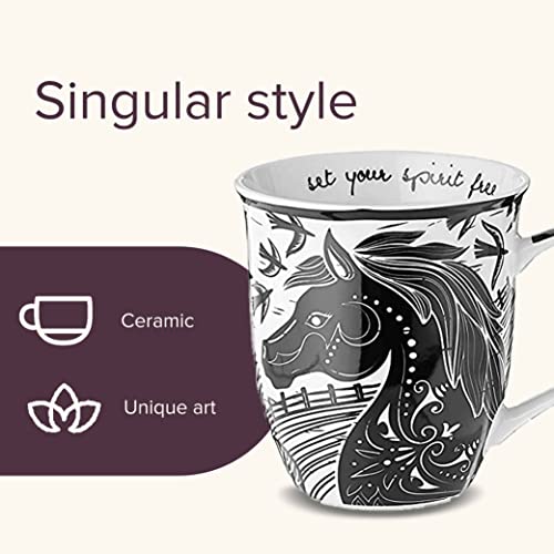 Karma Gifts 16 oz Black and White Boho Mug Horse - Cute Coffee and Tea Mug - Ceramic Coffee Mugs for Women and Men