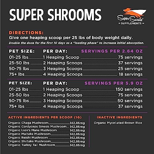 Super Snouts Super Shrooms Mushroom Immune Support Supplement for Dogs and Cats, 2.64 oz - Made in USA Organic Non-GMO, Immune Health for Strong Immunity, 7 Mushroom Blend Powder