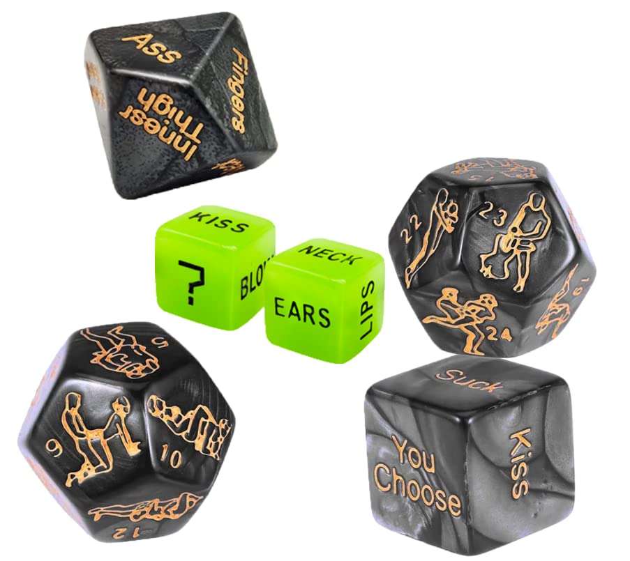 Sex Dice Party Favor, Sex Position Dice, Glow in The Dark Acrylic Material (Black 6PCS + Storage Bag)