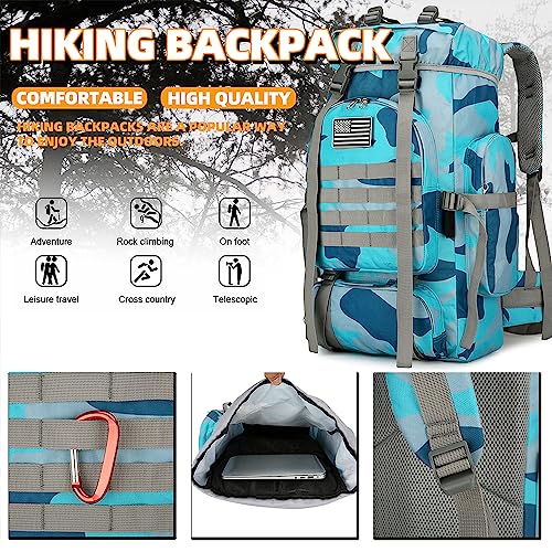 45L Hiking Backpack Waterproof Travel Backpack Lightweight Outdoor Daypack Camping Backpack for Men Women (Blue Camo)