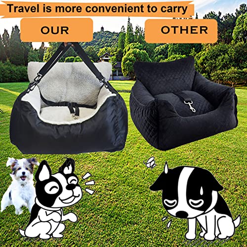 Dog Car Seat for Small Dog,Fully Detachable and Washable Ultra Soft Car Travel Bed Portable Handle and Storage Pockets,with Clip-on Soft Dog Car Seat Under 25,Portable Dog Car Travel Carrier Bed