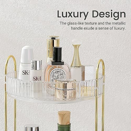 Rotating Makeup Organizer for Vanity, Large Skincare Make Up Storage Perfume Organizers for Bathroom Counter, Clear Cosmetic Dresser Organizer, Lipstick Toiletry Spinning Holder (3 Tiers, White)