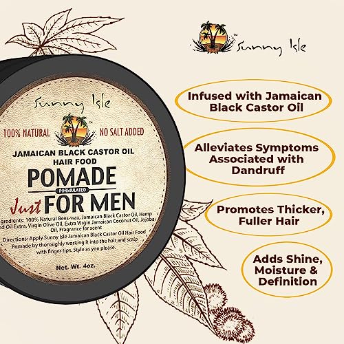 Sunny Isle Jamaican Black Castor Oil Hair Food Pomade For Men, 4 oz | For Dry Scalp, Hair Breakage, Growth Stimulation, Frizz Control & Dandruff