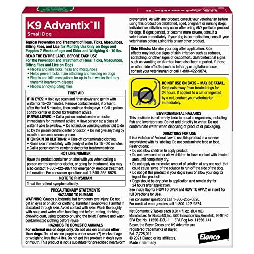 K9 Advantix II Small Dog Vet-Recommended Flea, Tick & Mosquito Treatment & Prevention | Dogs 4-10 lbs. | 2-Mo Supply