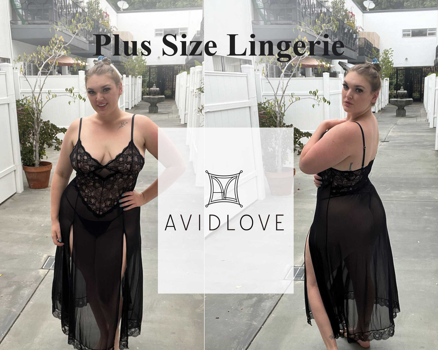 Avidlove Plus Size Lingerie For Women Babydoll Sexy Mesh Maxi Nightdress Strappy Exotic Sleepwear Side Slits