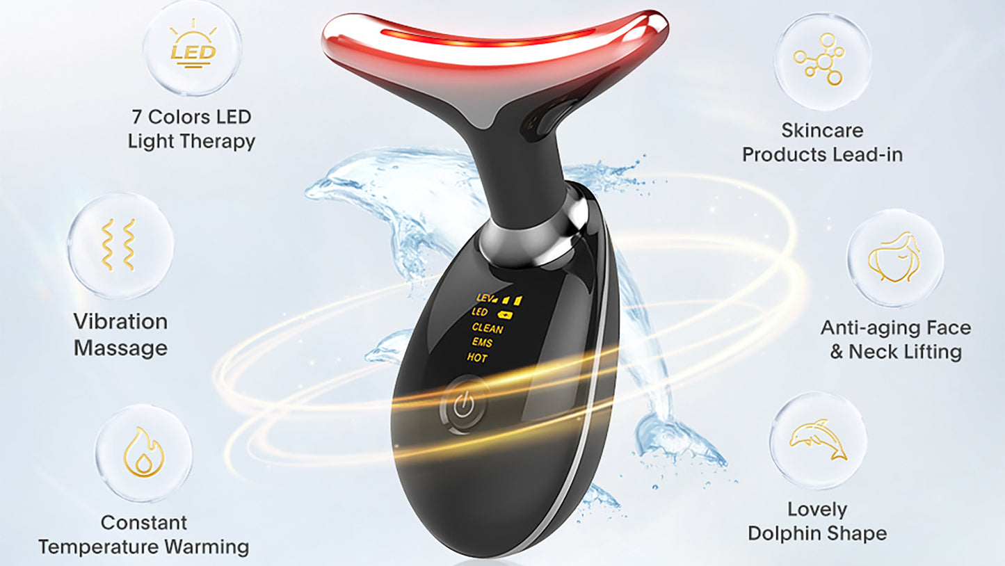 7-in-1 Deplux Skin Care Tool, Face Neck Massager for Skin Care Routine at Home, Glossy Black