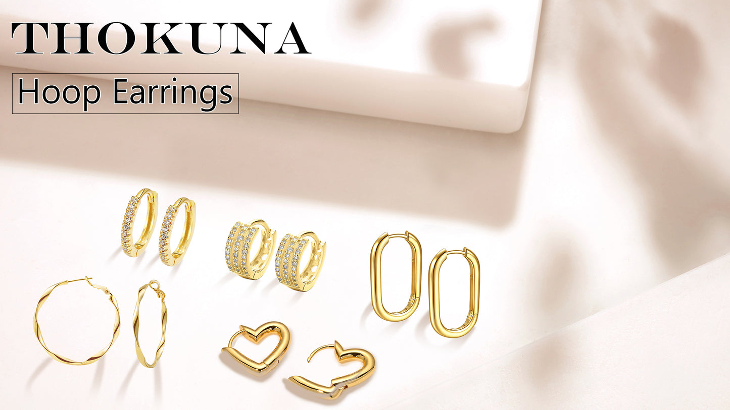 Heart Hoops 18K Gold Plated Chunky Thick Huggie Hoop Earrings for Women