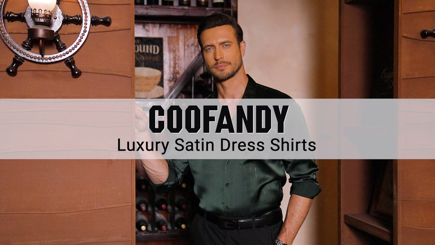 COOFANDY Men's Luxury Satin Dress Shirt Shiny Silk Long Sleeve Button Up Shirts Wedding Shirt Party Prom