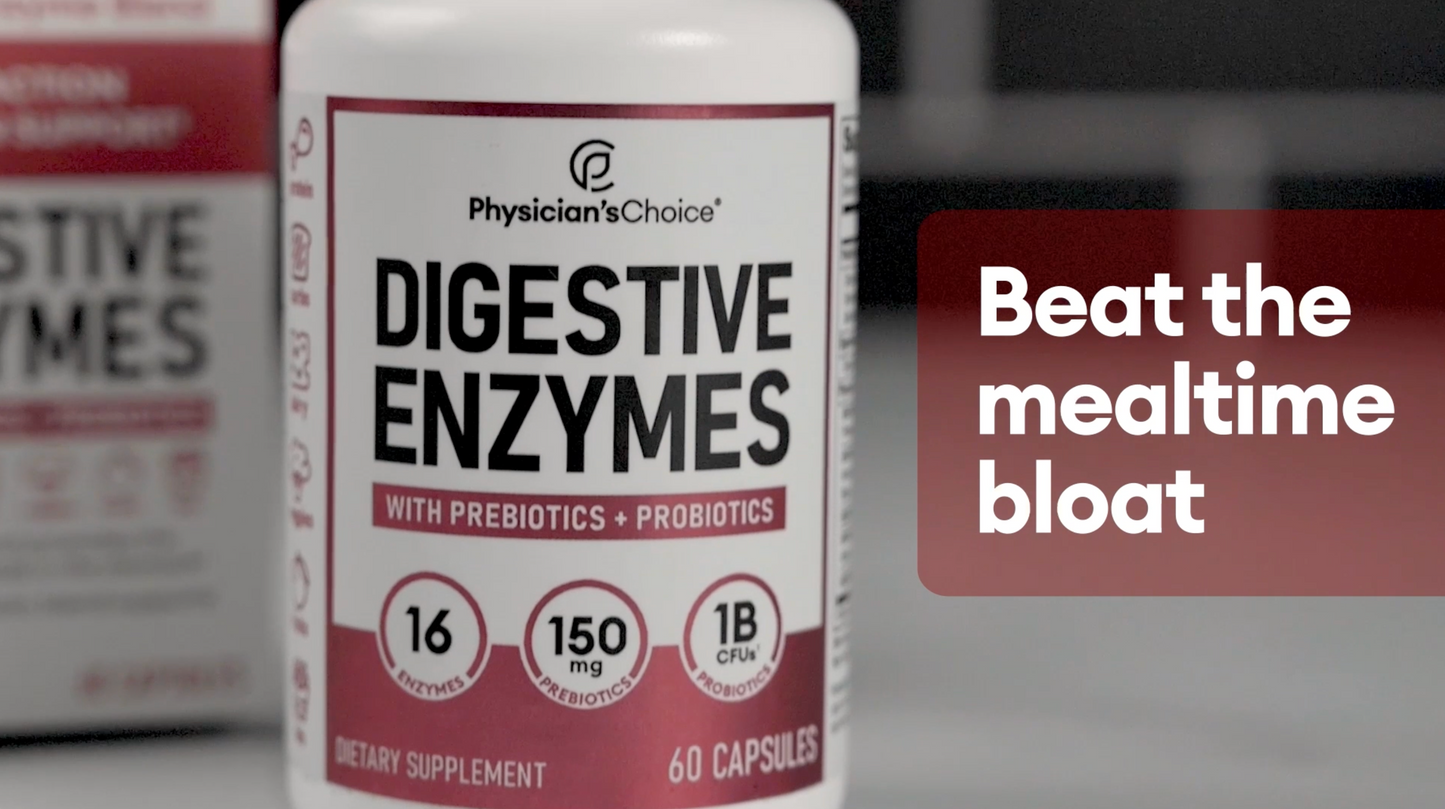 Physician's CHOICE Digestive Enzymes - Multi Enzymes, Organic Prebiotics & Probiotics for Digestive Health & Gut Health - Meal Time Discomfort Relief & Bloating - Dual Action Approach - 60 CT